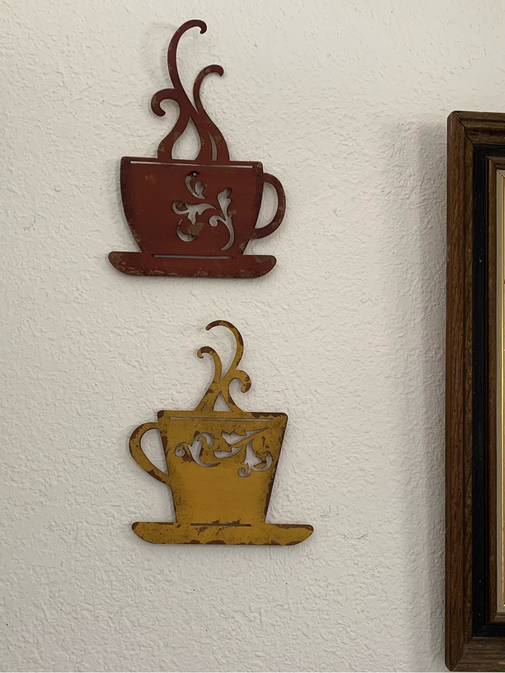 Rustic Metal Farm Coffee Tea Cup Set Wall Decor - Red & Yellow